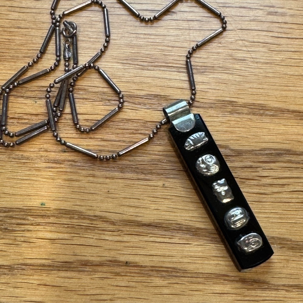 Silver and Black Mayan Pendant Necklace